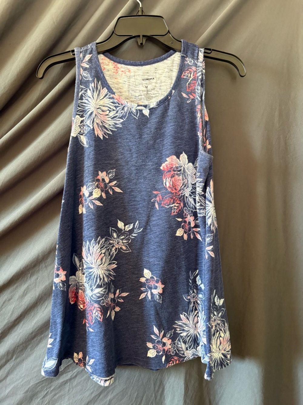 SONOMA Navy Blue Scoop Neck Tank with Pink and White Floral Trim